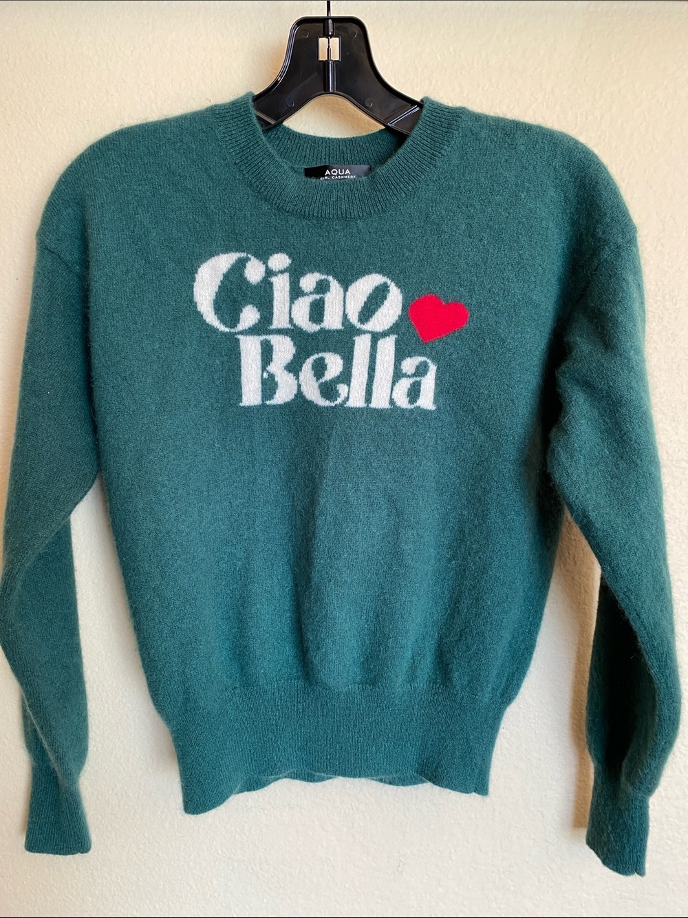 Green Crewneck Sweater with 'Ciao Bella'